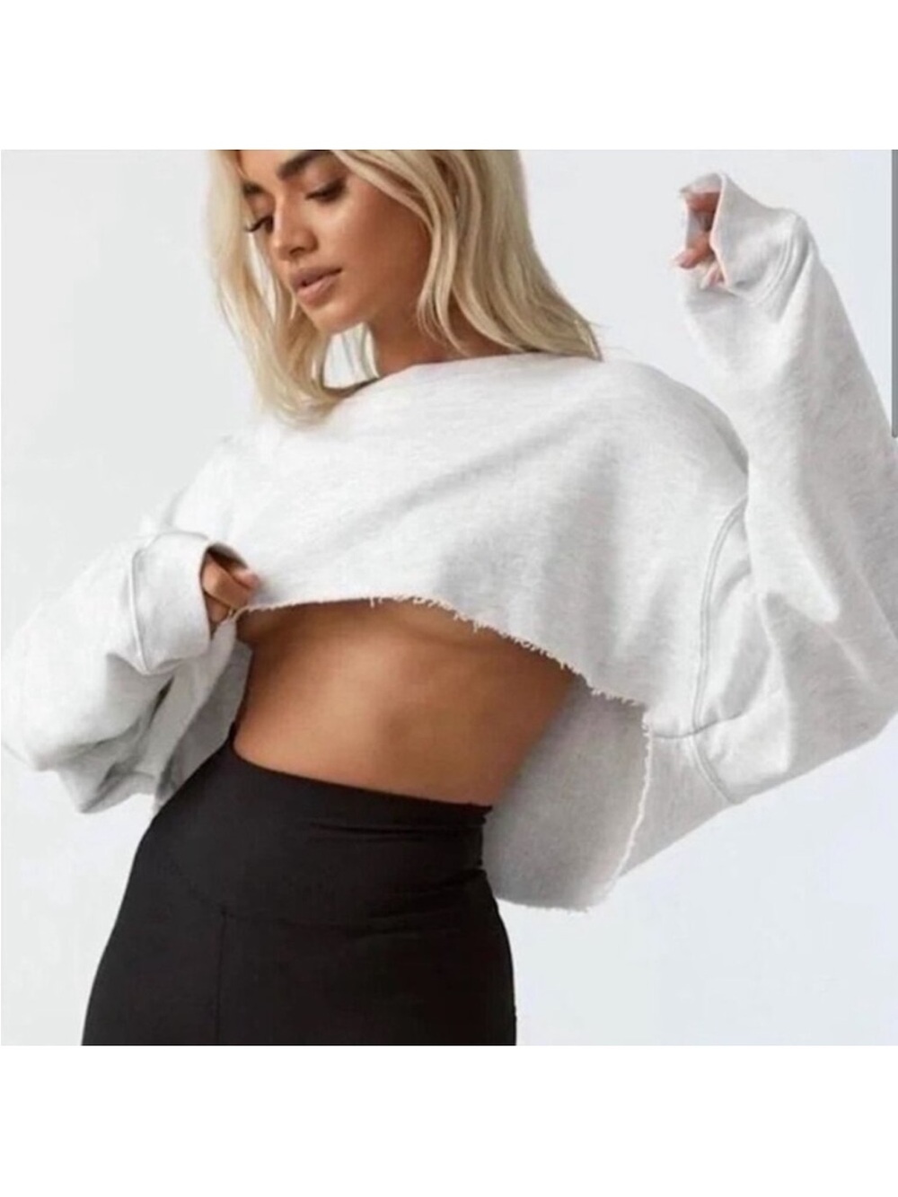 Rare! Joah Brown pearl Heather Gray Cropped Raw Hem Sweatshirt one size